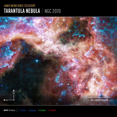 30 Doradus (Immagine bussola MIRI) da James Webb Space Telescope (NASA)