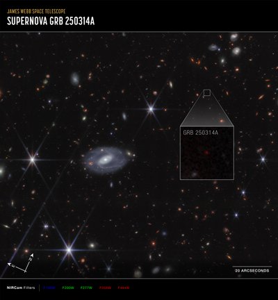 Ingrandimento di GRB 250314A (immagine della NIRCam di Compass) da James Webb Space Telescope (NASA)