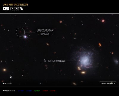 Kilonova e galassia ospite da James Webb Space Telescope (NASA)
