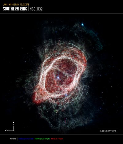 Raggi della Nebulosa Anello del Sud da James Webb Space Telescope (NASA)