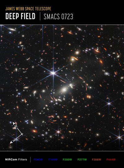 Primo Campo Profondo di Webb (Immagine bussola NIRCam) da James Webb Space Telescope (NASA)
