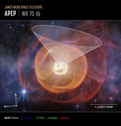 Wolf-Rayet Apep (immagine MIRI Compass) da James Webb Space Telescope (NASA)