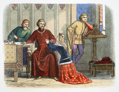 La regina Anna intercede con Gloucester e Arundel per Sir Simon de Burley, 1388, 1864 da James William Edmund Doyle