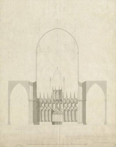 Interno della cattedrale di Lichfield - Ingresso dal coro alla navata: disegno e lavaggio, nd [c 1780] da James Wyatt