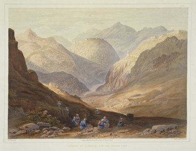 Fortezza di Alimusjid e il Passo Khybur, tavola 13 da Scenery, Inhabitants and Costumes of Afghanistan, inciso da W.L. Walton, 1848 da James after Rattray