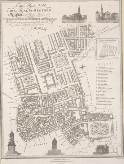 Al nobilissimo John, Duca di Bedford. Questo piano delle parrocchie unite di St. Giles in the Fields & St. George, Bloomsbury da James the Elder Wyld