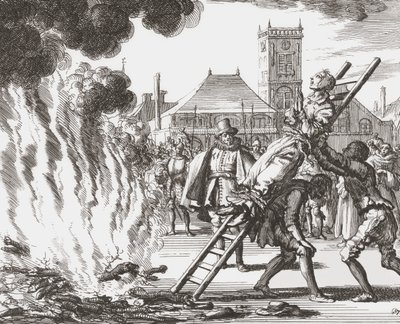 Una strega condannata a essere bruciata viva nel XVI secolo in Olanda da Jan (after) Luyken