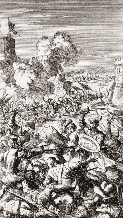 Assedio di Nicosia, Cipro, da parte degli Ottomani da Jan (after) Luyken