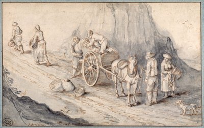 Contadini che caricano un carro a un cavallo con ortaggi a radice da Jan (follower of) Brueghel