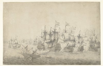 Una battaglia navale, possibilmente a Lowestoft il 13 giugno 1665 (foglio sinistro) da Jan Abrahamsz. Beerstraten (possibly)