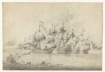 Battaglia navale, possibilmente di Lowestoft del 13 giugno 1665 (foglio destro) da Jan Abrahamsz. Beerstraten (possibly)