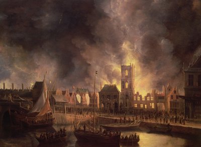 Il grande incendio nel Vecchio Municipio, Amsterdam, 1652, XVII secolo da Jan Abrahamsz. Beerstraten
