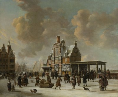 Il Paalhuis e il Nieuwe Brug, Amsterdam, in inverno da Jan Abrahamsz. Beerstraten