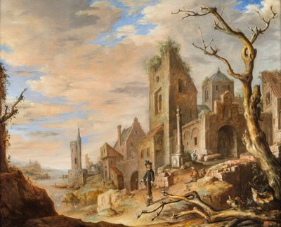 Paesaggio fluviale con una città medievale da Jan Adriansz van Staveren