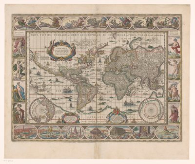 Mappa del mondo con bordi decorativi da Jan Aertse van den Ende