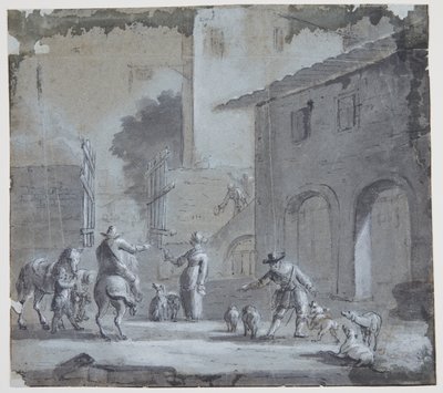 Scena con un portone aperto, figure e animali da Jan Asselijn