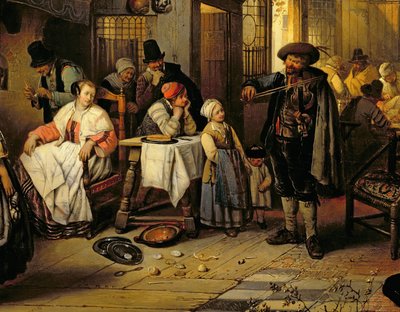 Interno di una taverna con un violinista cieco, 1844 (pannello) (dettaglio) da Jan August Hendrik Leys