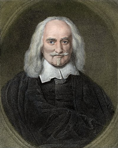 Ritratto di Thomas Hobbes (1588-1679) filosofo inglese. Incisione a colori del XIX secolo da Jan Baptist (after) Jaspers