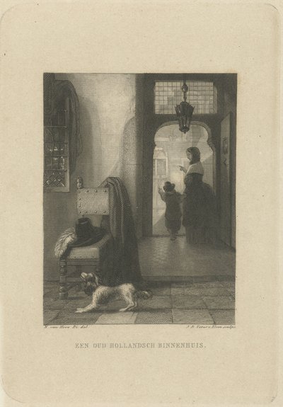 Interno con cane da Jan Baptist Tetar van Elven
