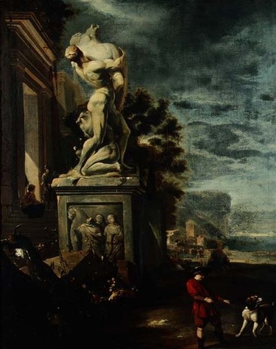 Porto marittimo con figure vicino a una statua classica da Jan Baptist Weenix