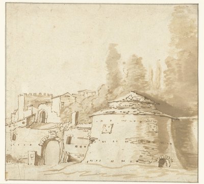 Edificio italiano con torre rotonda massiccia da Jan Both (attributed to)
