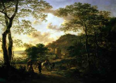 Paesaggio boscoso italianeggiante con torre da Jan Both