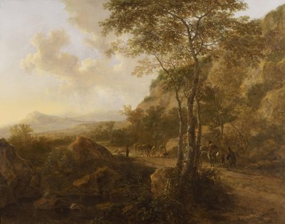 Paesaggio montano con mulattieri su un sentiero da Jan Both