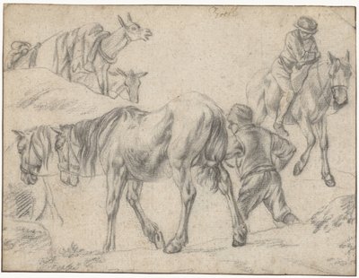Foglio di studio con figure, cavalli e asini da Jan Both