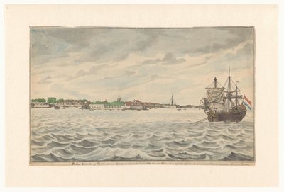 La città di Colombo a Ceylon vista da nord nel 1785 con la sua chiesa e torre demolite, che erano in fase di ricostruzione da Jan Brandes (signed by artist)