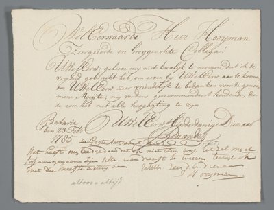 Lettera di Jan Brandes al pastore Hooyman da Jan Brandes