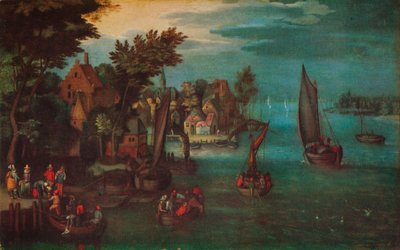 Una Scena di Fiume Affollata con Navi Olandesi e un Traghetto da Jan Bruegel The Elder