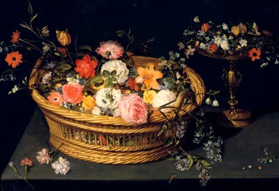 Cesto di fiori e calice in argento dorato, natura morta da Jan Bruegel the Younger