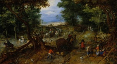 Strada nel bosco con viaggiatori da Jan Brueghel the Elder