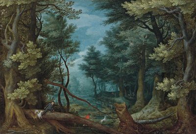 Un paesaggio forestale con cacciatori che inseguono un cervo da Jan Brueghel the Elder