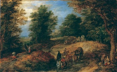 Paesaggio con viaggiatori su un sentiero boschivo da Jan Brueghel the Elder
