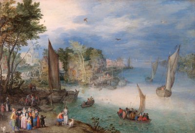 Scena fluviale con barche e figure da Jan Brueghel the Elder