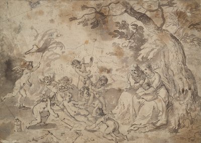 La Vergine Maria e San Giuseppe e il Bambino Gesù, San Giovanni e angeli che giocano con gli strumenti della Passione da Jan Brueghel the Elder