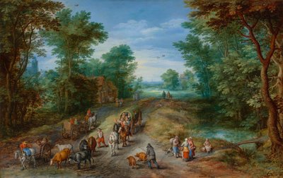 Paesaggio boscoso con viaggiatori da Jan Brueghel the Elder
