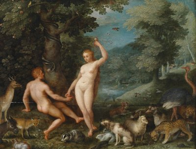 Paesaggio paradisiaco con Eva che tenta Adamo da Jan Brueghel the Younger