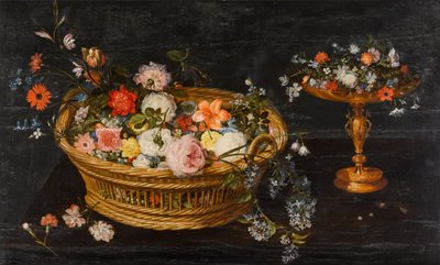 Natura morta con fiori in un cestino e in una tazza dorata da Jan Brueghel the Younger