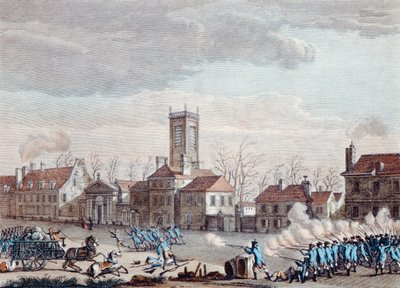 Battaglia davanti alla Eglise de la Chapelle, Parigi, tra i guardiani delle barriere dei Fermiers Generaux e i rivoluzionari il 24 gennaio 1791, c.1795 da Jan Bulthuis