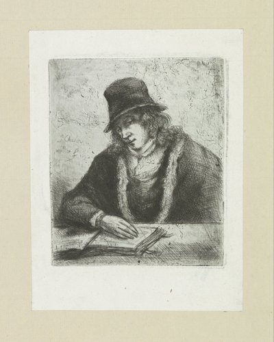 Uomo che legge con cappello da Jan Chalon