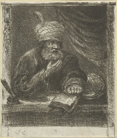 Uomo con turbante dietro un tavolo da scrittura da Jan Chalon