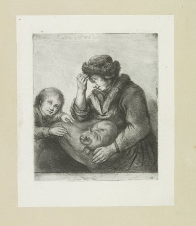Madre con bambino e gatto (serie: The Compleat Work of Etchings by John Chalon) da Jan Chalon