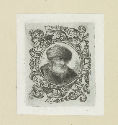 Vecchio con cappello di pelliccia in cornice ornamentale (The Compleat Work of Etchings by John Chalon) da Jan Chalon