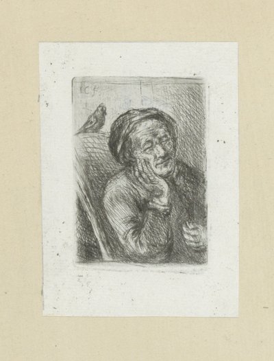 Vecchio uomo addormentato con uccello da Jan Chalon