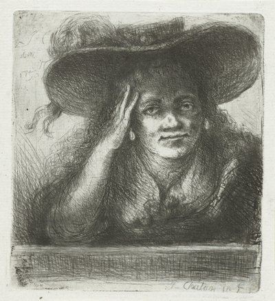 Donna con grande cappello rotondo da Jan Chalon