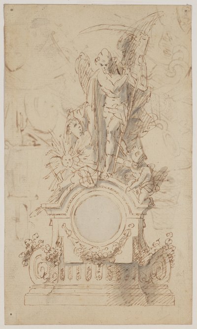Progetto per un orologio decorativo con Saturno e angeli da Jan Claudius de Cock