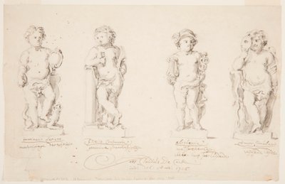 Disegni, progetti per statue: "Saggezza". "Costanza". "Eloquenza". "Cupido travestito", 1726 da Jan Claudius de Cock