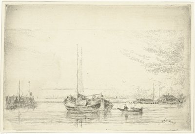 Veduta del fiume con barca e canotto da Jan Daniël Cornelis Carel Willem baron de Constant Rebecque